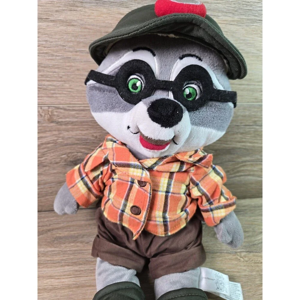 Great Wolf Lodge Oliver Raccoon plush wearing a hiking Mining outfit with hat